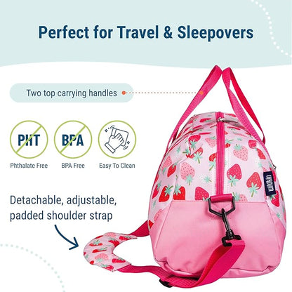 Wildkin Kids Overnighter Duffel Bag – Carry-On Size, Ideal for School & Sleepovers – Strawberry Patch