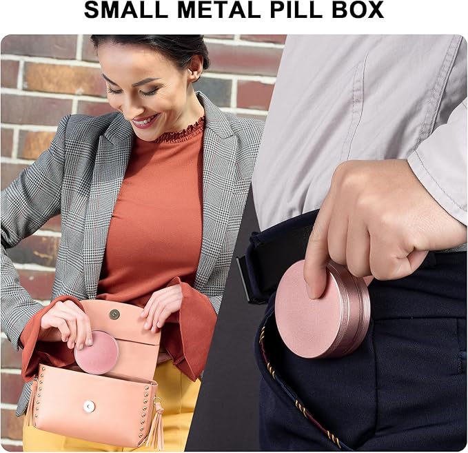 Metal Pill Box 3 Compartment - Waterproof Pill Container for Pocket or Purse, Portable Travel Pill Organizer Heavy Duty Daily Pill Case for Medication, Vitamin