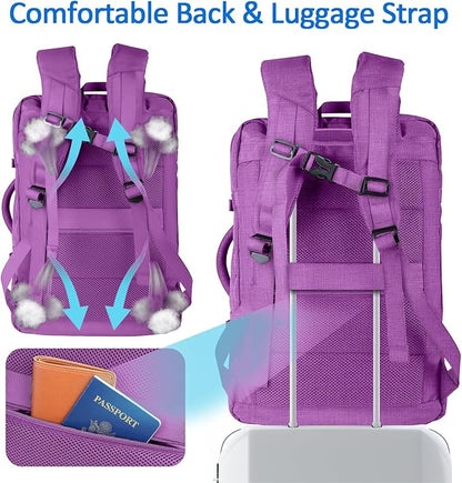 60L Carry On Backpack, Extra Large Laptop Backpack, Big Capacity Travel Backpack for Women, Expandable Water Resistant Bag Anti-Theft Business Daypack Fit 18 Inch Laptop with USB Port,Purple