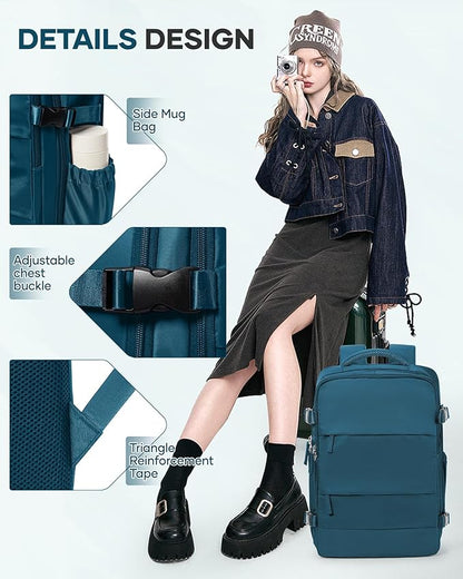 Vacuum Backpack Travel with Pump,Vacuum Seal Bags for Clothing, Shoe Compartment,United Airlines Personal Item Bag 17x10x9,Mochila compresion al vacio,Peacock Blue