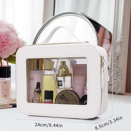 Pinkmik Clear Makeup Bag for Women Waterproof Travel Cosmetics and Toiletries Case Portable Makeup Oaganizer Bag Clear Car Bag with Zipper (White, L)