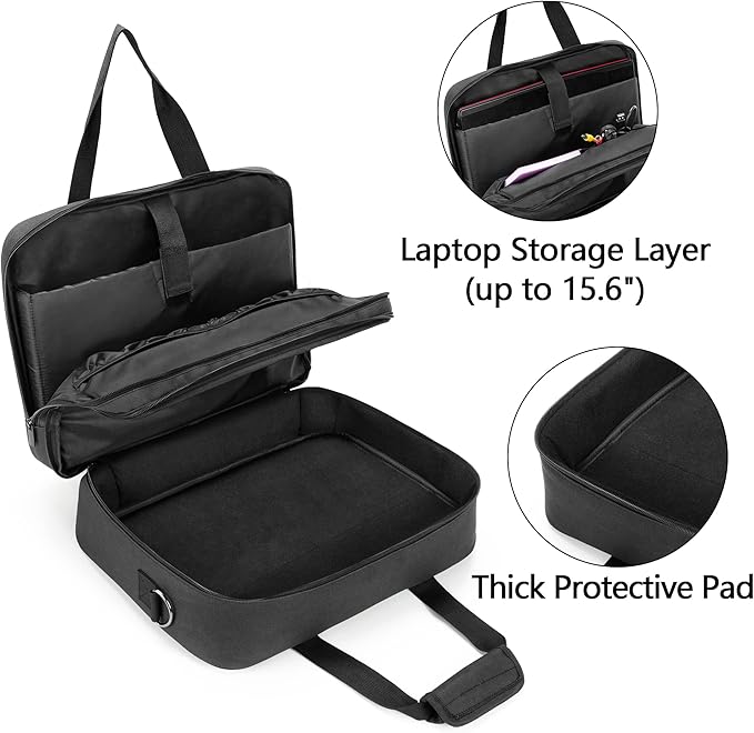 samdew Double-layer Portable Mobile Printer Storage Bag Compatible with HP Tango/Tango X, HP Officejet 250/200, Printer Carrying Case with 15.6" Laptop Layer, Shoulder & Trolley Strap, Bag Only