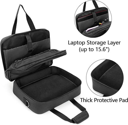 samdew Double-layer Portable Mobile Printer Storage Bag Compatible with HP Tango/Tango X, HP Officejet 250/200, Printer Carrying Case with 15.6" Laptop Layer, Shoulder & Trolley Strap, Bag Only