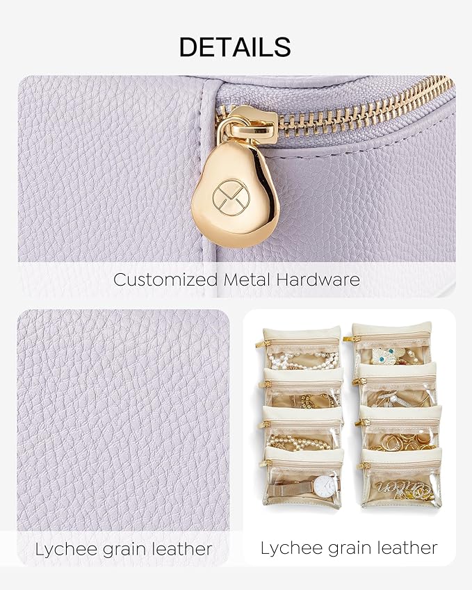 Vlando Travel Jewelry Case with 8 Velvet Jewelry Bags Travel Jewelry Storage Box Jewelry Organizer for Necklace Rings Earrings Teen Girls Gifts Trendy Stuff -Purple