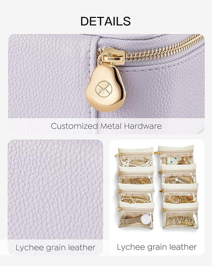 Vlando Travel Jewelry Case with 8 Velvet Jewelry Bags Travel Jewelry Storage Box Jewelry Organizer for Necklace Rings Earrings Teen Girls Gifts Trendy Stuff -Purple