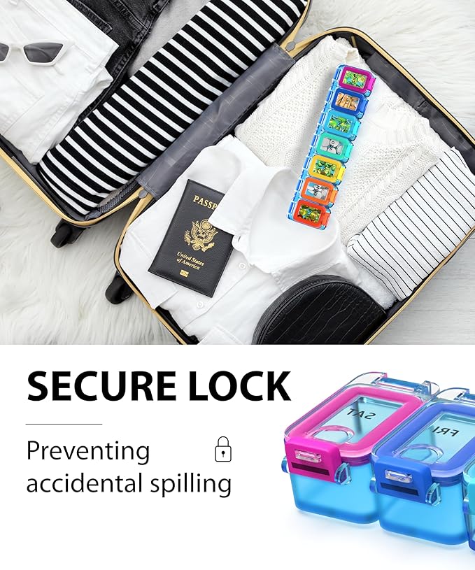 Weekly Pill Organizer 1 time a Day – Pill Box 7 Day with Enhanced Waterproof Seal, Large compartments Hold Big Vitamins & Supplements, Upgraded Locking lids, for Home & Travel use, Durable Hard case