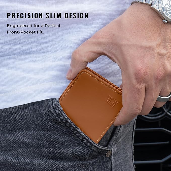 Kings Loot Wallet for Men | Minimalist Slim RFID Blocking Leather Design with Cash Pocket & Card Pull Strap | Holds 1-15 Cards | Stylish & Durable Wallets (Saffron)