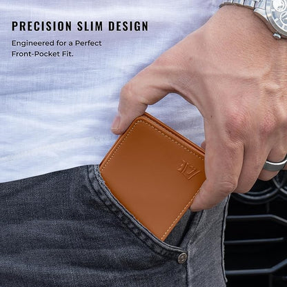 Kings Loot Wallet for Men | Minimalist Slim RFID Blocking Leather Design with Cash Pocket & Card Pull Strap | Holds 1-15 Cards | Stylish & Durable Wallets (Saffron)