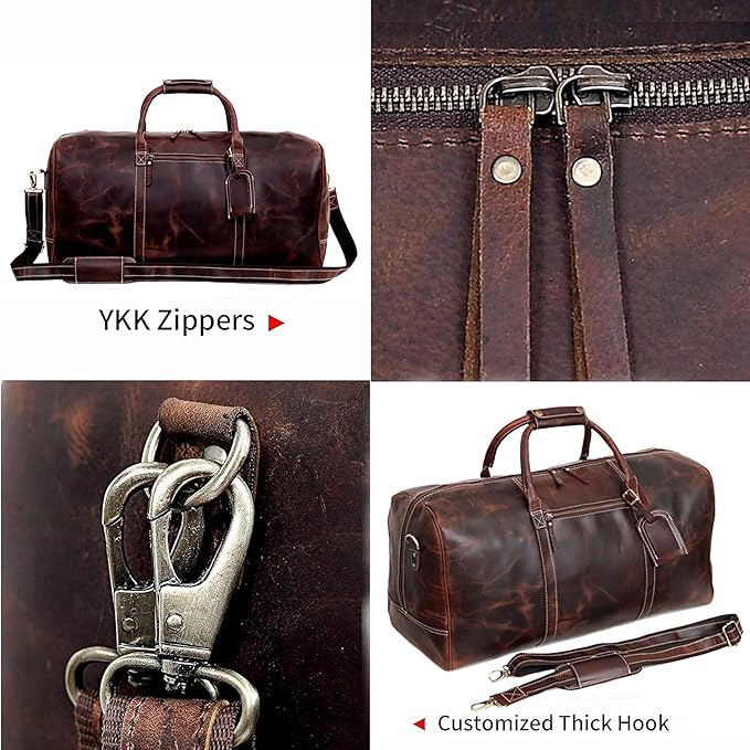 21 Inch Genuine Buffalo Leather Travel Duffle Bag | Overnight Weekend Leather Bag | Sports Gym Duffel for Men| Airplane Under Seat Carry on Bags (brown)