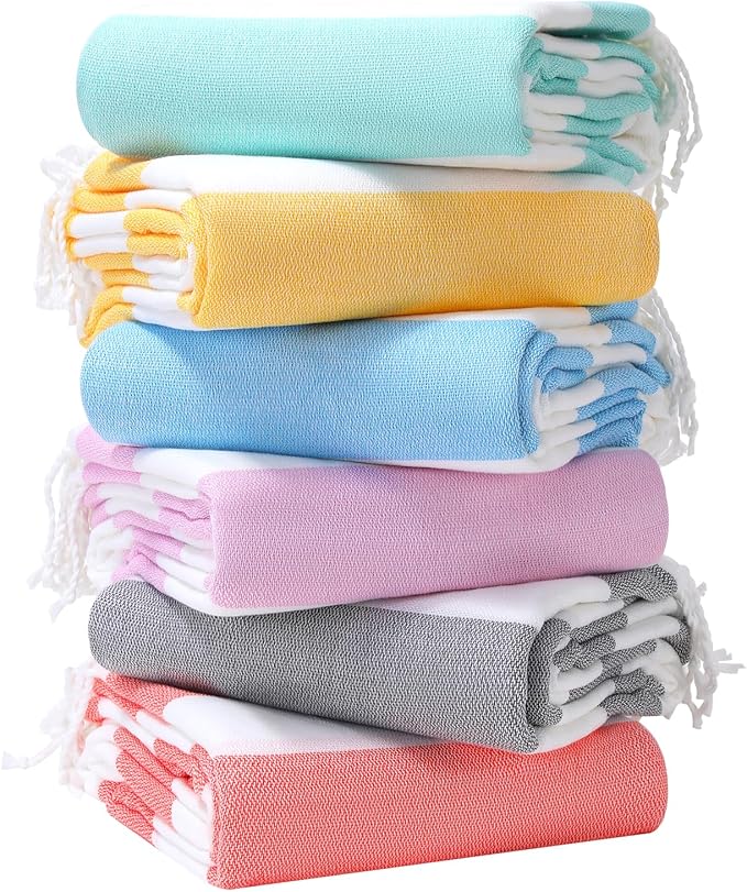 Genovega 6 Oversized Turkish Beach Bath Towel Set Bulk 74"x38" Extra Large Sand Free Quick Dry Swimming Camping Pool Clearance Towels Essentials Adult Multi Stripe Travel Blanket