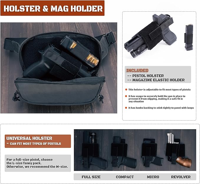 SHANGRI-LA Tactical Concealed Carry Fanny Pack for Men and Women, Low-Profile CCW Waist Bag, with Pistol Holster and Mag Holder, Multi-Use for Hiking, Travel, EDC