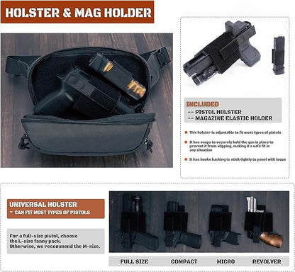 SHANGRI-LA Tactical Concealed Carry Fanny Pack for Men and Women, Low-Profile CCW Waist Bag, with Pistol Holster and Mag Holder, Multi-Use for Hiking, Travel, EDC