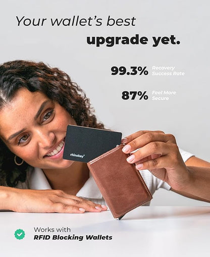 Rhinokey® Wallet Tracker Card,(Android Only) 0.07in Slim Rechargeable Airtag Card Tracker, Works with Google's Find Hub, IP68 Waterproof Tag, Item Finder with Key Chain Hole for Luggage Tags Purse