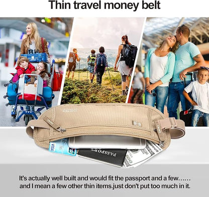 DAITET Money Belt - Passport Holder Secure Hidden Travel Wallet with RFID Blocking, Undercover Fanny Pack (Beige)