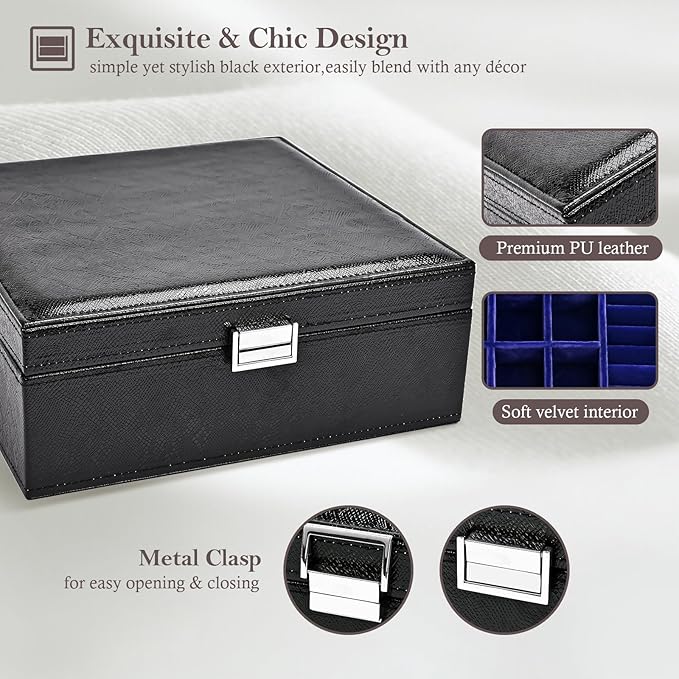 ProCase Jewelry Box for Women, 2 Layers Large Leather Jewelry Organizer Storage Case with Removable Pad for Earrings -Lizardblack