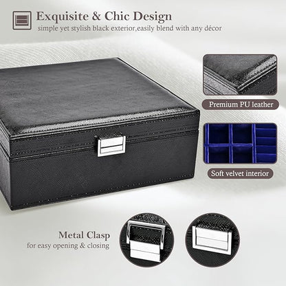 ProCase Jewelry Box for Women, 2 Layers Large Leather Jewelry Organizer Storage Case with Removable Pad for Earrings -Lizardblack