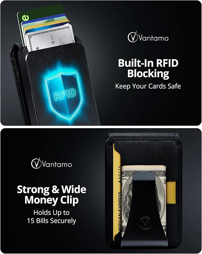Vantamo Premium Wallet for Men with Money Clip & Card Holder, Compact & Slim Wallet with RFID, 8-12 Cards, Perfect Gifts for Men