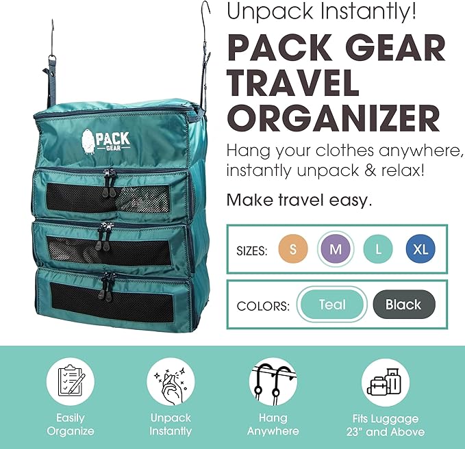 Pack Gear Hanging Carry-On Organizer - Our Fitted Hanging Luggage Organizer Perfectly Fits Any Carry On - Our Packing Cubes For Travel Use Mesh Windows to Make Finding Clothes Easy (Green, M)