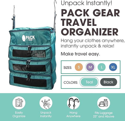 Pack Gear Hanging Carry-On Organizer - Our Fitted Hanging Luggage Organizer Perfectly Fits Any Carry On - Our Packing Cubes For Travel Use Mesh Windows to Make Finding Clothes Easy (Green, M)