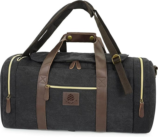 Duffle Bag for Travel, 50L Canvas Duffle Bag Vintage Travel Bag Overnight Bag with Shoes Compartment Men (Black)