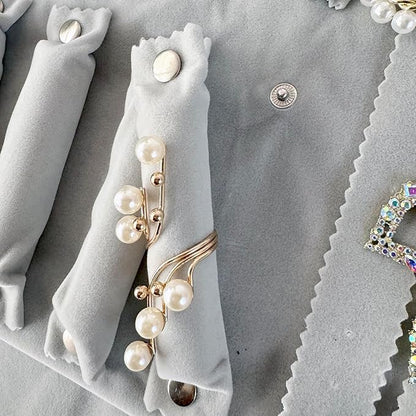 UnionPlus Velvet Travel Jewelry Roll Bag Organizer for Necklaces Bracelets Earrings Rings, Black and Grey