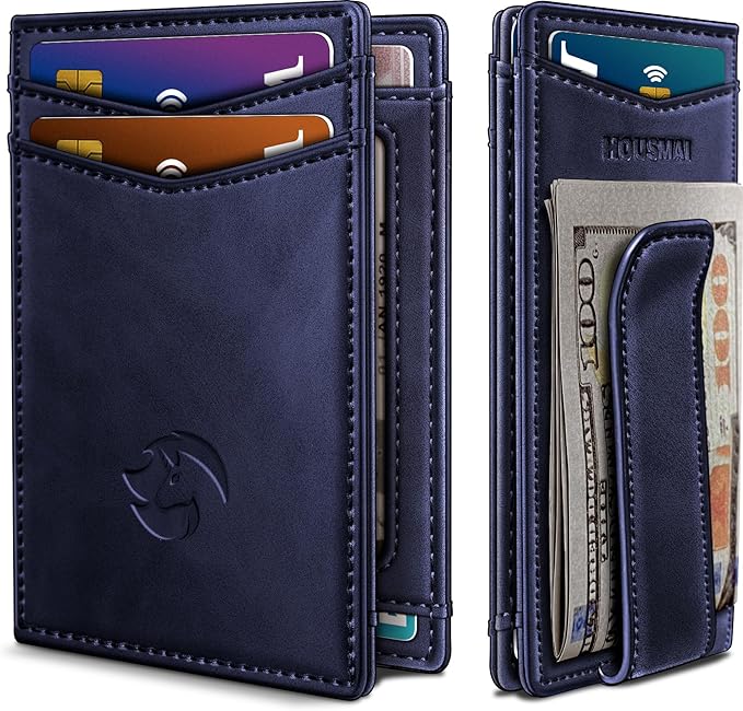 Magnetic Closure Slim Wallet with Money Clip Gift Boxed,Genuine Leather Front Pocket Wallet for Men, 3.9"x 2.11", RFID Blocking