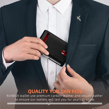 RUNBOX Slim Wallets for Men - Leather Money Clip Mens Wallet - RFID Blocking Front Pocket Bifold Wallet - Thin Credit Card Holder with Gift Box