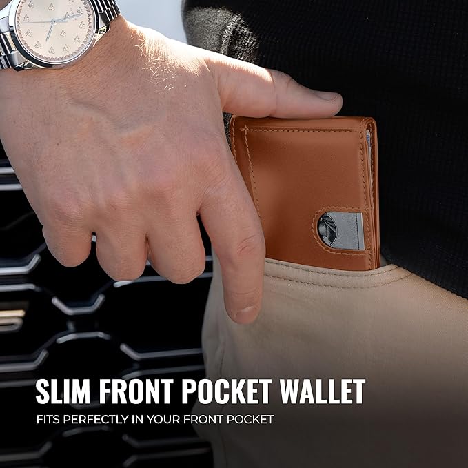 Kingly Cash Clip Slim Leather Wallet for Men with RFID Blocking & Money Clip - Minimalist Front Pocket Bifold Wallet Holds 12 Cards - Secure Card Holder with Easy Access Pull Tab