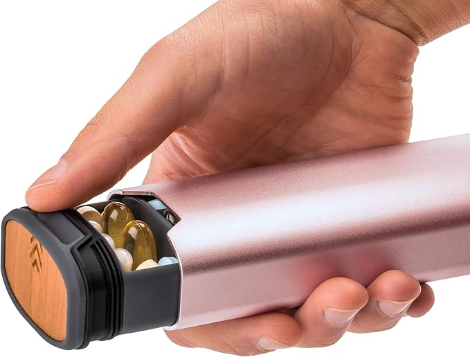 7 Day Weekly Pill Organizer by mbarc - Premium Stylish Aluminum and Wood Large Capacity Pill Box for Supplements, Pills, Vitamins and Medicine.