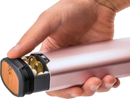 7 Day Weekly Pill Organizer by mbarc - Premium Stylish Aluminum and Wood Large Capacity Pill Box for Supplements, Pills, Vitamins and Medicine.