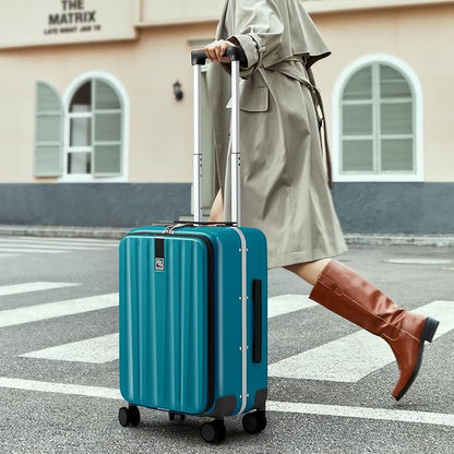 Hanke 20 Inch Carry On Luggage Hard Shell Top Opening Aluminum Frame Hardside Suitcase with Spinner Wheels, Durable Rolling Luggage for Men & Women Travel, Christmas & Birthday Gifts, Caribbean Blue