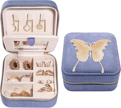 S.Leaf Travel Jewelry Organizer Boxes for Women Small Portable Necklace Earrings Bracelet Rings Travel Case Best Friend Birthday Gifts for Women Trendy (Butterfly_Lavender_Gold)