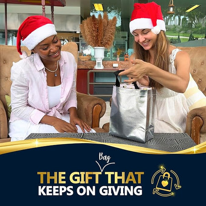 Nush Nush Silver Gift Bags Bulk Medium Size - Set of 60 Reusable Bulk Gift Bags with Handles - Ideal Goodie Bag for Birthday Party, Christmas, Thanksgiving, Bridal Shower, Small Business - 8X4X10