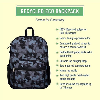Wildkin ECO rPET Kids Backpack – Recycled, Padded, Adjustable for School & Travel – Black Camo