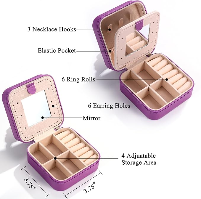 Parima Small Jewelry Box for Girls, Travel Initial Jewelry Boxs for Girls | Small Jewelry Organizer Box | Travel Jewelry Case Jewelry Organizer | Mini Jewelry Case - Letter G, Purple
