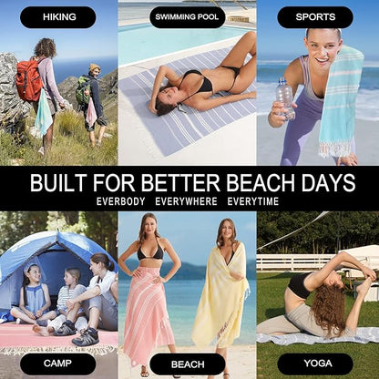 2 Packs Cotton Turkish Beach Towels Quick Dry Sand Free Oversized Bath Swim Pool Towel Extra Large Xl Big Blanket Adult Travel Essentials Cruise Accessories Must Haves Clearance Vacation Stuff