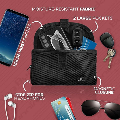 Running Buddy Magnetic Fanny Pack - Water-Resistant Belt Bag - Secure Magnetic Closure Waist Pack - Phone Belt Holder & Headphone Port - XL 6.8 x 4 in, Black/Pink