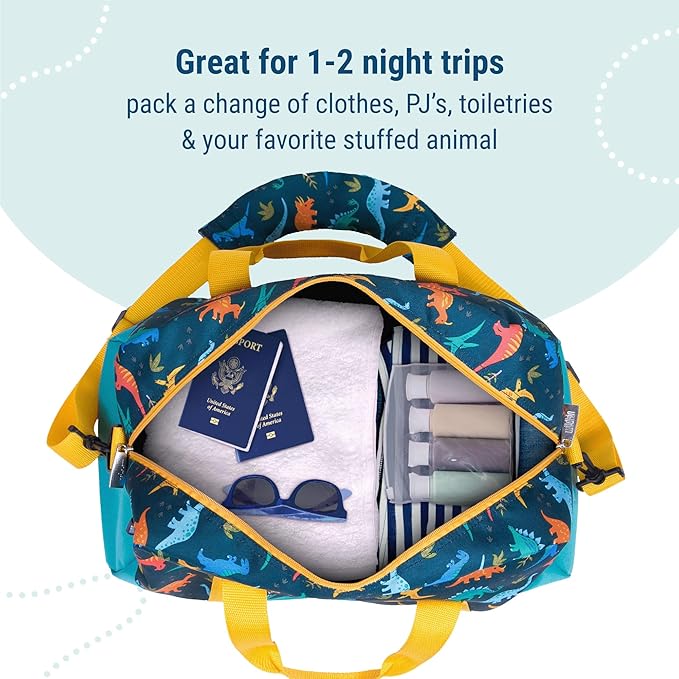 Wildkin Kids Overnighter Duffel Bag – Carry-On Size, Ideal for School & Sleepovers – Jurassic Dinosaurs