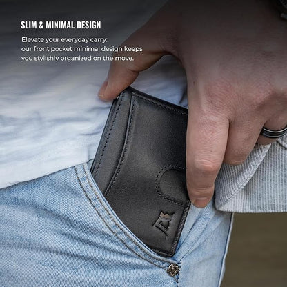 Kings Loot Money Clip Slim Minimalist Wallet for Men – RFID Blocking Leather Design with Money Clip – Front Pocket Bifold Holds 12 Cards – Stylish & Compact Wallets (Black/Engraved)