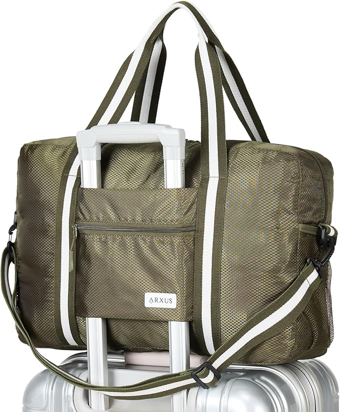 Arxus Foldable Tote Bag for Travel Expandable Lightweight Carry On Luggage 22L Packable Duffle Bag for Traveling