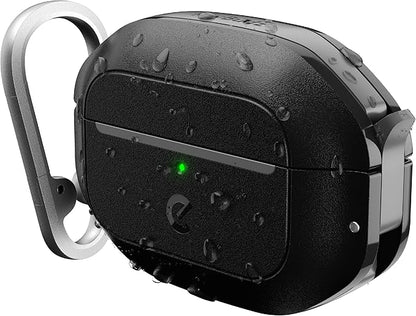 Keybudz for AirPods Pro 2 Case with Lock - Fully Waterproof AirPods Pro 2nd Generation Case Cover - Keychain, Rugged Tough Protection, Hard Shell and Carabiner for USB-C/Lightning (Carbon Black)