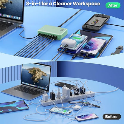 USB C Charger 300W USB C Charger Block, 8-Ports GaN IV Fast Charging Station Hub,PD 100W Laptop Charger Adapter,for MacBook Pro/Air/iPad/iPhone16/15/14/Apple Watch/DELL/Samsung for Home Office