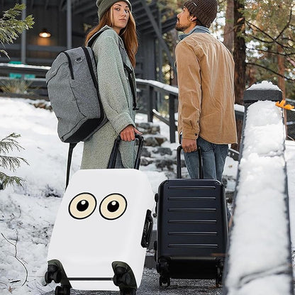 ANNA QUEEN Funny Cartoon Eyes Luggage Cover, White Suitcase Protector with Cute Big Eyes Design, Travel Suitcase Cover for 32-34 Inch Luggage, Stretchable & Washable Spandex Travel Accessories