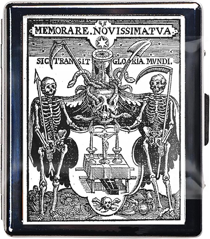 7 Days Chromed Shiny Silver Pill Organizer with Mirror Inside Has 8 Separate Compartments Rectangle,Versatile Storage for Medication - Ideal Travel Accessory (Two Skeletons)