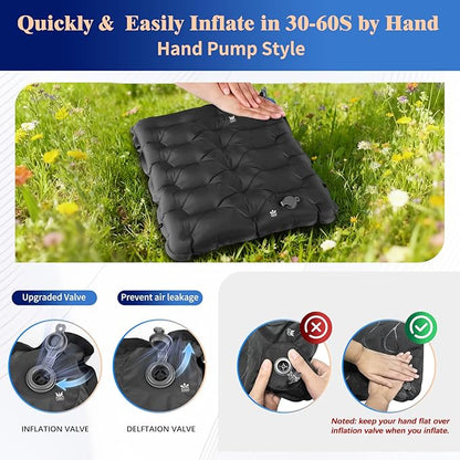 HiiPeak Inflatable Stadium Seat Cushion, Compact Hand Press Stadium Seats Pad Bleacher Seat Chair Cushion Pad for Airplane Travel Camping Backpacking Sports Events(Black)