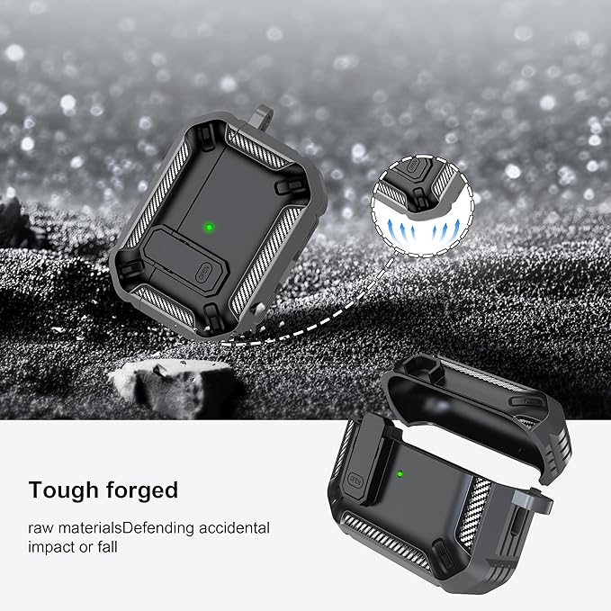 RFUNGUANGO for AirPods Pro 2nd Generation Case Cover with Cleaner Kit, Military Hard Shell Protective Armor with Lock for AirPod Gen 2 Charging Case 2023,2022, Front LED Visible,Grey