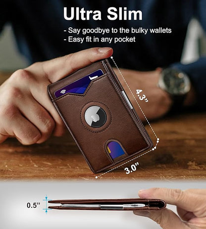 Airtag Wallet for Men,with Money Clip 11 Cards Slim Front Pocket Leather RFID Blocking Wallet with Gift Box