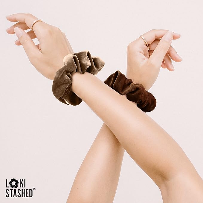 3-PACK Velvet Hair Tie Scrunchies for VSCO Girls & Women, THE ORIGINAL HIDDEN POCKET SCRUNCHIE with Zipper Pocket Storage, Accessories, Small Items, Keys, Money (Golden Hour Set)