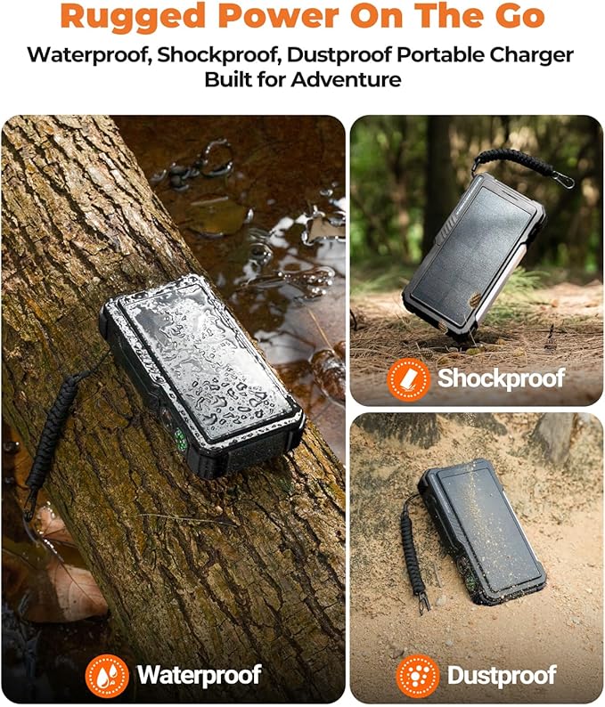 BLAVOR Solar Power Bank with Hand Crank and 4 Cables, 20000mAh Wireless Portable Charger with USB C & Camping Light, 20W Fast Charging Battery Pack for iPhone, iPad, Samsung, All Mobile Phones