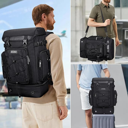WITZMAN Travel Backpack for Men Women Carry on Bags for Airline Approved Convertible Duffle Luggage Backpack Shoe Compartment (B691 Black)